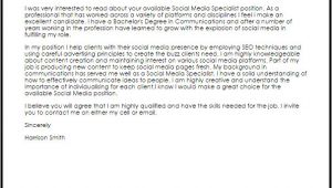 Cover Letter for social Media Specialist social Media Specialist Cover Letter Sample Cover Letter