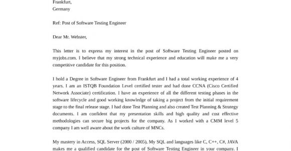 Cover Letter for software Test Engineer software Test Engineer Cover Letter Samples and Templates