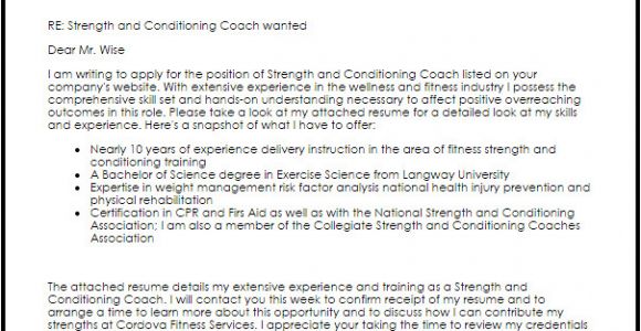 Cover Letter for Strength and Conditioning Coach Strength and Conditioning Coach Cover Letter Sample