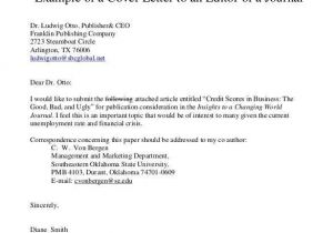 Cover Letter for Submitting Paper to Journal Sample Cover Letter for Journal Article Submission