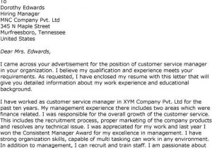 Cover Letter for Supervisor Position Customer Services Cover Letter Examples Customer Service Manager