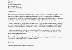 Cover Letter for Ta Teaching assistant Cover Letter Samples
