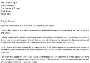 Cover Letter for Technical Support Representative Insurance Customer Service Representative Cover Letter