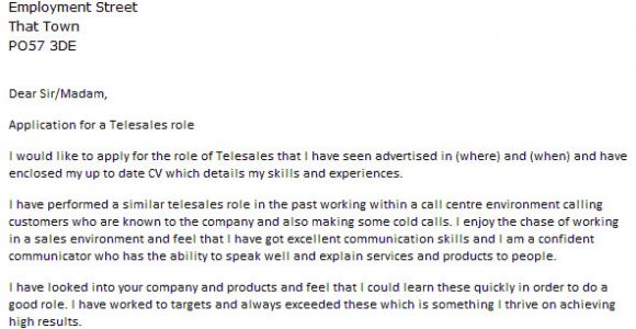 Cover Letter for Telesales Telesales Cover Letter Example Icover org Uk