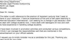Cover Letter for the Post Of Lecturer Cover Letter Samples for Lecturer Post tomyumtumweb Com