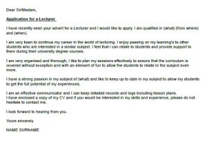 Cover Letter for the Post Of Lecturer Lecturer Cover Letter Example Icover org Uk