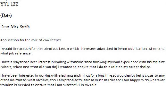 Cover Letter for Working with Animals Zookeeper Cover Letter Example Icover org Uk