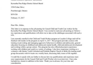 Cover Letter for Working with Youth Child and Youth Worker Cover Letter