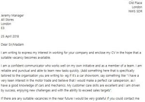 Cover Letter Not for A Specific Job Speculative Cover Letter Example for Unadvertised Job