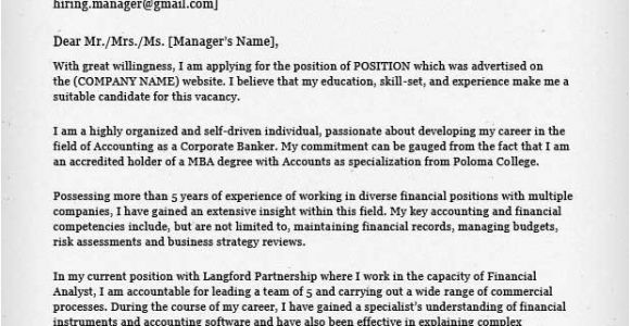 Cover Letter Of An Accountant Accounting Finance Cover Letter Samples Resume Genius