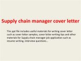 Cover Letter Supply Chain Internship Supply Chain Manager Cover Letter