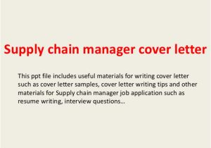 Cover Letter Supply Chain Internship Supply Chain Manager Cover Letter
