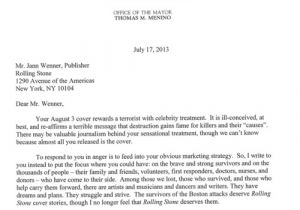 Cover Letter to A Publisher Boston Mayor Menino Writes Letter to Rolling Stone