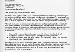 Cover Letters for Bank Tellers Bank Teller Cover Letter Sample Resume Genius