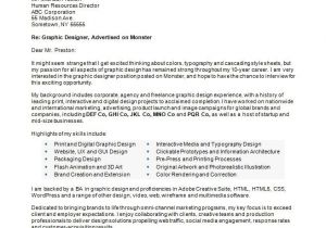 Cover Letters for Graphic Designers Graphic Designer Cover Letter Sample Monster Com