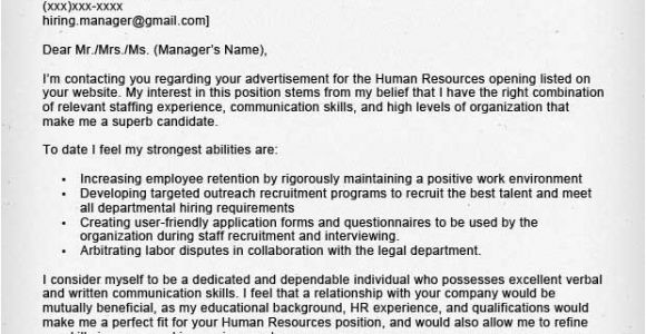 Cover Letters for Hr Jobs Human Resources Cover Letter Sample Resume Genius