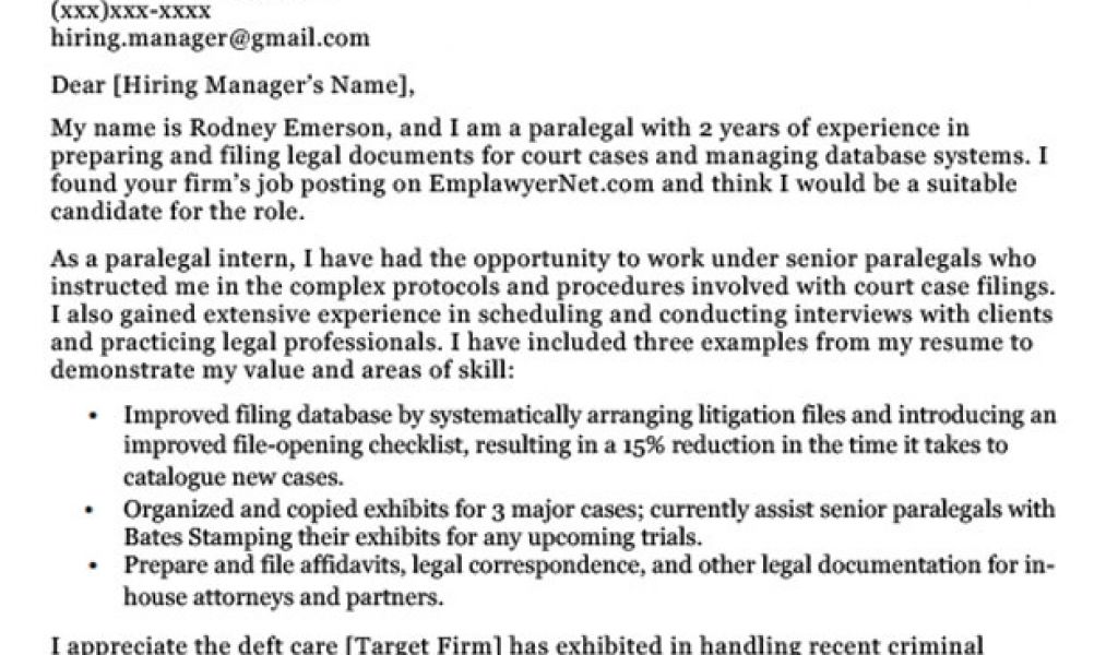 Cover Letters for Paralegals Paralegal Cover Letter Sample Writing Tips ...