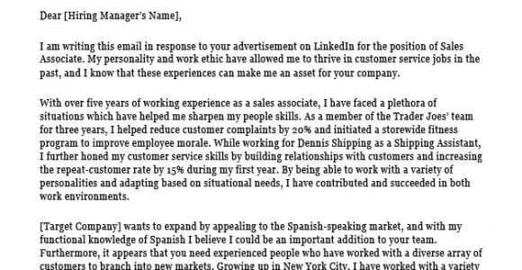 Cover Letters for Sales associates Sales associate Cover Letter Sample Resume Companion