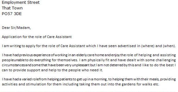 Covering Letter for Care assistant Care assistant Cover Letter Example Icover org Uk