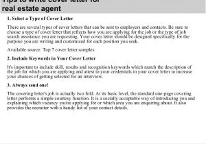 Covering Letter for Estate Agent Job Real Estate Agent Cover Letter