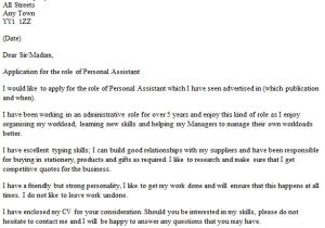 Covering Letter for Personal assistant Personal assistant Cover Letter Example Icover org Uk