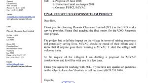 Covering Letter for Project Report Xe Ban Fai District Lao Pdr Mivac