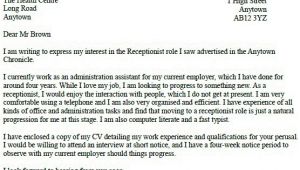 Covering Letter for Receptionist Role Receptionist Job Application Cover Letter Example