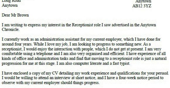 Covering Letter for Receptionist Role Receptionist Job Application Cover Letter Example