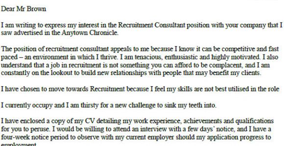 Covering Letter for Recruitment Consultant Recruitment Consultant Cover Letter Example Lettercv Com