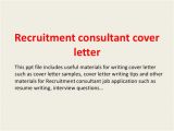 Covering Letter for Recruitment Consultant Recruitment Consultant Cover Letter