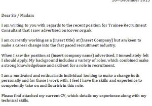 Covering Letter for Recruitment Consultant Trainee Recruitment Consultant Cover Letter Icover org Uk
