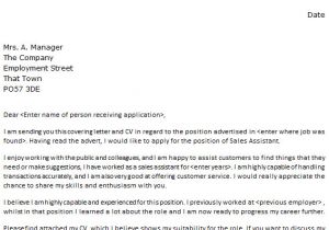 Covering Letter for Sales assistant Sales assistant Cover Letter Example Lettercv Com