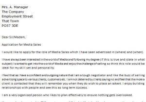 Covering Letter for Sales Executive Media Sales Executive Cover Letter Example Icover org Uk