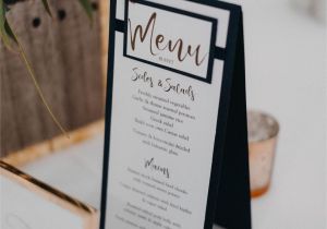 Create Your Own Marriage Card Tent Style Menu In Navy with Rose Gold Wedding Cards
