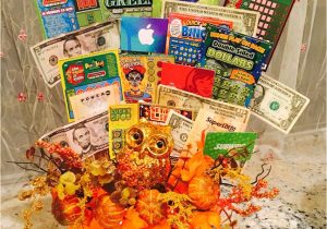 Creative Gift Card Basket Ideas Fall Basket with Lottery Tickets Money and Gift Cards