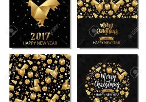 Creative New Year Card Design Set Of Xmas and New Year Golden Metallic Greeting Cards Invitations
