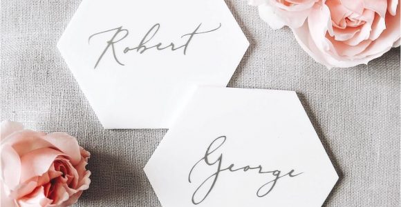 Creative Place Card Ideas for Weddings White Hexagon Place Cards In Acrylic Wedding Cards