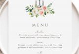 Creative Wedding Reception Menu Card Ideas Pink Floral Menu Template Knife fork Spoon Printable Menu