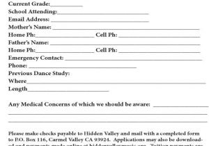 Dance School Registration form Template Free Dance Registration form Hidden Valley Music Seminars An