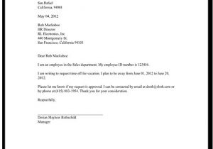 Day Off Email Template Sample Time Off Request Letter