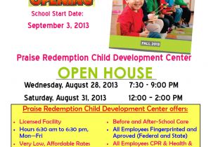 Daycare Open House Flyer Template Praise Redemption Child Development Center Lothian Md