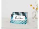 Design Your Own Thank You Card Modern Blue Stripes Polka Dots and Simple Script Thank You