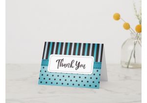 Design Your Own Thank You Card Modern Blue Stripes Polka Dots and Simple Script Thank You