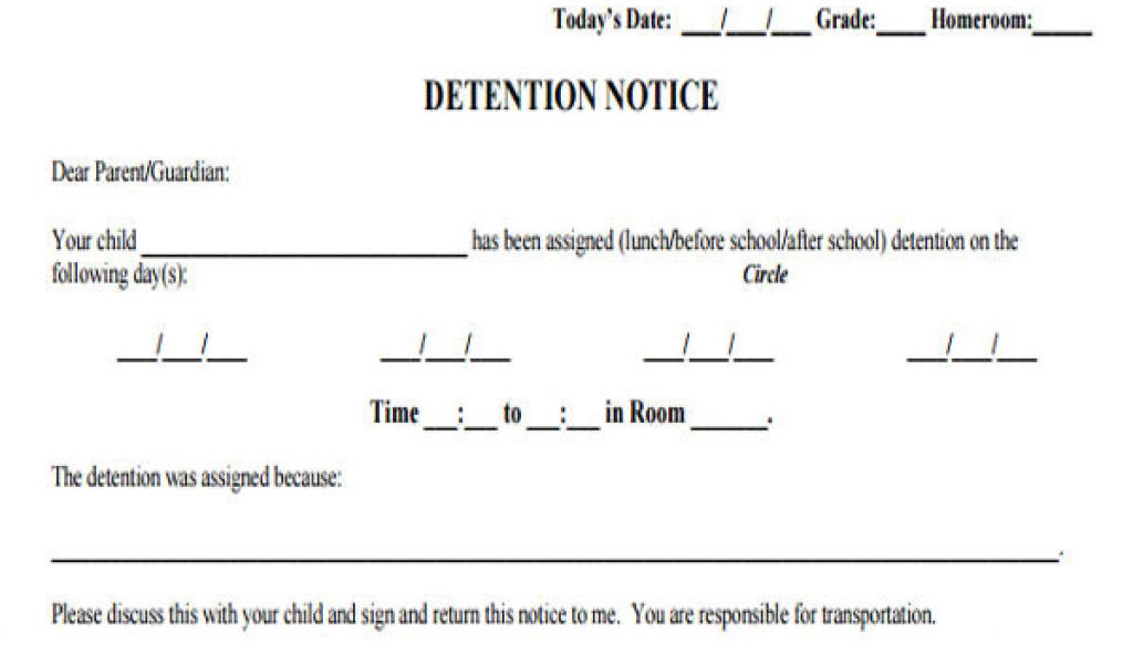 Detention Notice Template 8 Detention Notice Templates Free Sample Example Format Williamson