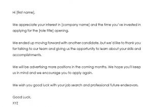 Did Not Get the Job Email Template Job Candidate Rejection Letter Samples 12 Best formats