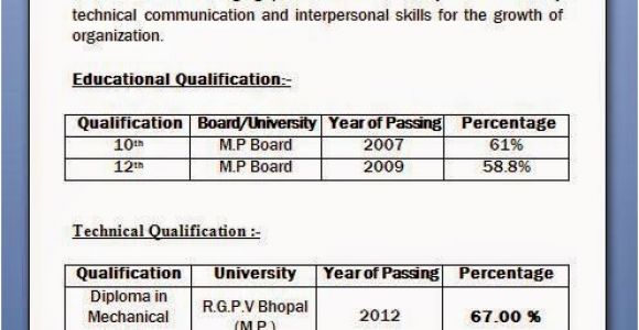 Diploma Resume format Word Mechanical Diploma Resume format for Freshers