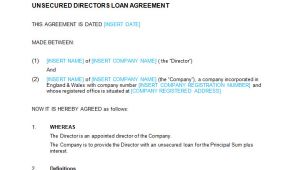 Directors Loan to Company Agreement Template Unsecured Directors Loan Agreement Template Bizorb