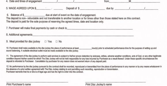 Disc Jockey Contract Template Printable Blank Contract form for Disc Jockey with 12