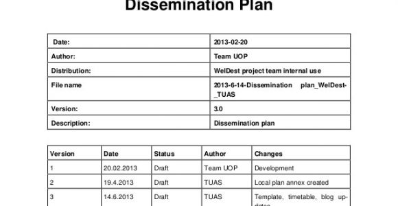 Dissemination Plan Template Weldest Dissemination Plan 2012 2014