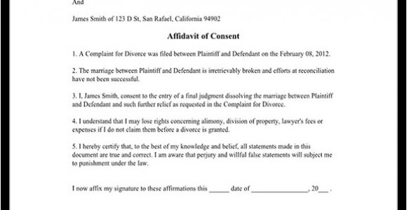 Divorce Affidavit Template Affidavit Of Consent form Divorce Affidavit Sample Template
